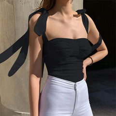 Summer Sweet Sleeveless Tie Shoulder Strap Streetwear Cami Top