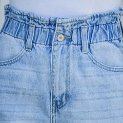 Summer WomenDenim Fashion Vintage Streetwear Stretch Elastic Waist New Crimping Shorts