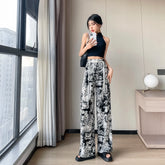 High Waist Casual Summer Slacks Pants Ice Silk Ankle-Length Long Pants