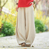 Womenlinen balloon pants casual wide leg pants with pockets summer loose fit
