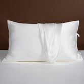 22 Momme Silk Pillowcase with Bow Ties - White