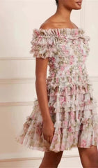 FLORAL OFF-SHOULDER MINI DRESS IN NYLON