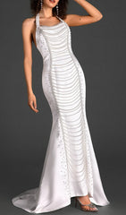 HALTER SATIN PEARL MERMAID DRESS