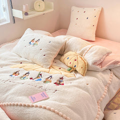 Cartoon Princess Embroidery Milk Velvet Autumn/Winter Duvet Cover Set