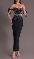 PEARL EMBELLISHED BACKLESS BODYCON MAXI DRESS