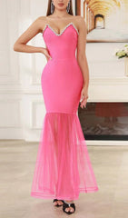 RHINESTONE DECOR OPEN SLIT STRAPLESS DRESS