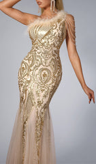 Sequin Feather Gown