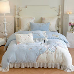 Butterfly Embroidery Milk Velvet Autumn/Winter Duvet Cover Set