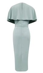 SOLID BATWING SLEEVE WRAP HEM DRESS