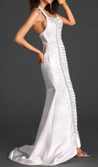 HALTER SATIN PEARL MERMAID DRESS