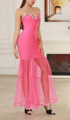 RHINESTONE DECOR OPEN SLIT STRAPLESS DRESS