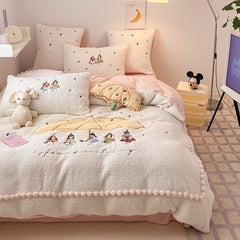 Cartoon Princess Embroidery Milk Velvet Autumn/Winter Duvet Cover Set