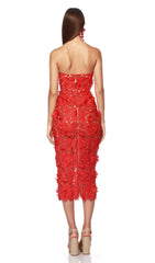OFF-SHOULDER FLORAL CUT OUT MIDI DRESS
