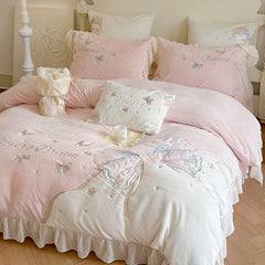 Butterfly Embroidery Milk Velvet Autumn/Winter Duvet Cover Set