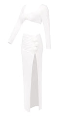 LONG SLEEVE FLOWER HIGH SPLIT MAXI DRESS