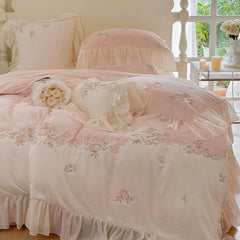 Princess-style Milk Velvet Duvet Cover Set with Lace Trim
