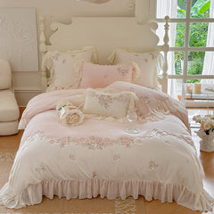 Princess-style Milk Velvet Duvet Cover Set with Lace Trim
