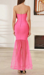 RHINESTONE DECOR OPEN SLIT STRAPLESS DRESS