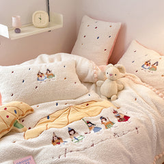 Cartoon Princess Embroidery Milk Velvet Autumn/Winter Duvet Cover Set