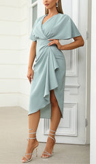 SOLID BATWING SLEEVE WRAP HEM DRESS