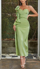 ONE SHOULDER RUFFLE TRIM SPLIT THIGH DRESS