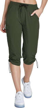 Hiking Cargo Capri Pants with Zipper Pockets Casual Lightweight Quick Dry Water Resistant
