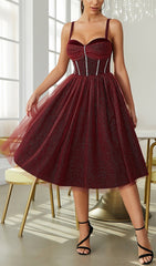 RUCHED BUST RHINESTONE MESH CAMI DRESS