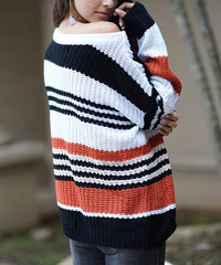 Stripe Color Block Short Long Sleeve Stitching Sweater