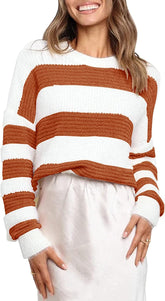 Stripe Color Block Short Long Sleeve Stitching Sweater