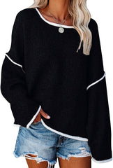 Loose Soft Chunky Knit Long Batwing Sleeve Pullover Sweater