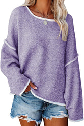 Loose Soft Chunky Knit Long Batwing Sleeve Pullover Sweater