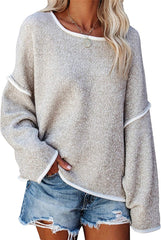 Loose Soft Chunky Knit Long Batwing Sleeve Pullover Sweater