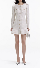 GOLD BOUCLE LONG SLEEVE MINI DRESS