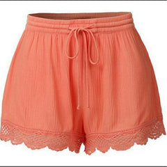 scalloped drawstring elastic waist shorts