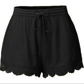 scalloped drawstring elastic waist shorts