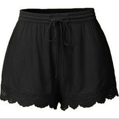 scalloped drawstring elastic waist shorts