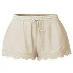scalloped drawstring elastic waist shorts