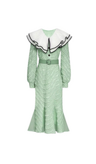 PEA GREEN LAYERED RUFFLE COLLAR KNIT MERMAID DRESS