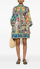 BLUE EVERGREEN ARTWORK-PRINT MINI DRESS