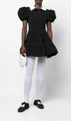 BLACK PUFF SLEEVE TIERED MINI DRESS
