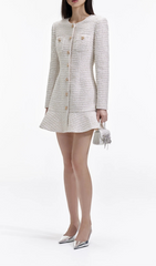 GOLD BOUCLE LONG SLEEVE MINI DRESS