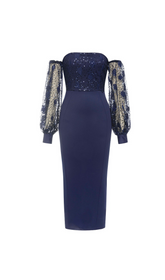 SEQUIN LONG SLEEVES MIDI DRESS NAVY BLUE