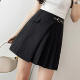 A-line Pleated Mini High Waist Fashionable Asymmetrical Black Short Skirt