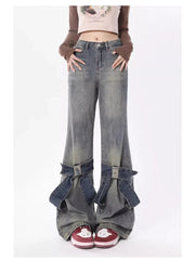 Denim Y2k Loose Bow Straight High Waist Pants Streetwear Wide Leg Pants