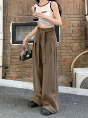 Waist Y2k Baggy Belt Pleated Wide Leg Sport Streetwear Pants