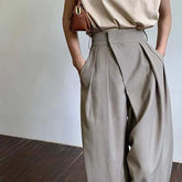 Khaki Wide Leg Pantsuit Classic Vintage Palazzo Office Elegant Trouser Work Pants