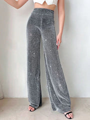 Vintage High Waist Stretch Wide Leg Glitter Rhinestone Bling Diamond Pants