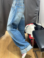 Retro Denim Blue Jeans High Waist Wide Leg Straight Y2k Pants