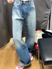 Retro Denim Blue Jeans High Waist Wide Leg Straight Y2k Pants