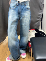 Retro Denim Blue Jeans High Waist Wide Leg Straight Y2k Pants